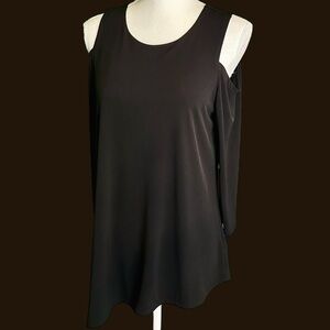 Saks Fifth Avenue Black Cold Shoulder Asymmetric 3/4 Sleeve Top Size Medium